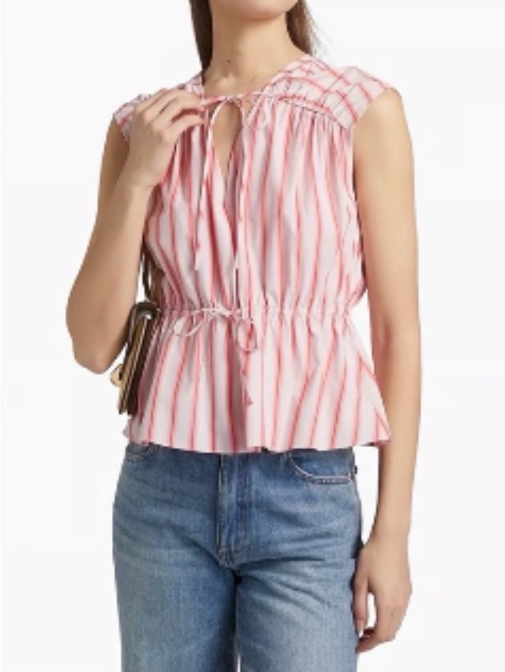 Derek Lam $295 ptp 23  NWOT Pink and White Striped Drawstring Peplum Top